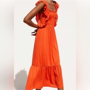 Zara size M orange midi tired dress nwt